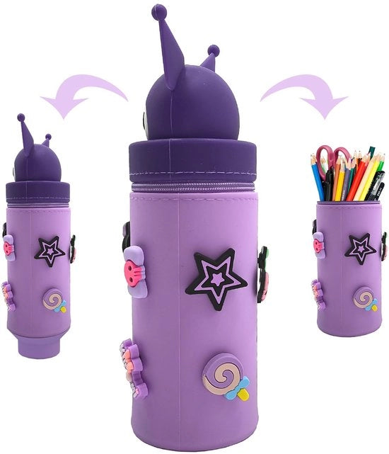 Etui per bambine Kuromi, Etui telescopico per bambini Kuromi, Etui in silicone, Etui a tema cartone, Etui a tema Kawaii per bambine in posizione verticale, Regalo per bambini