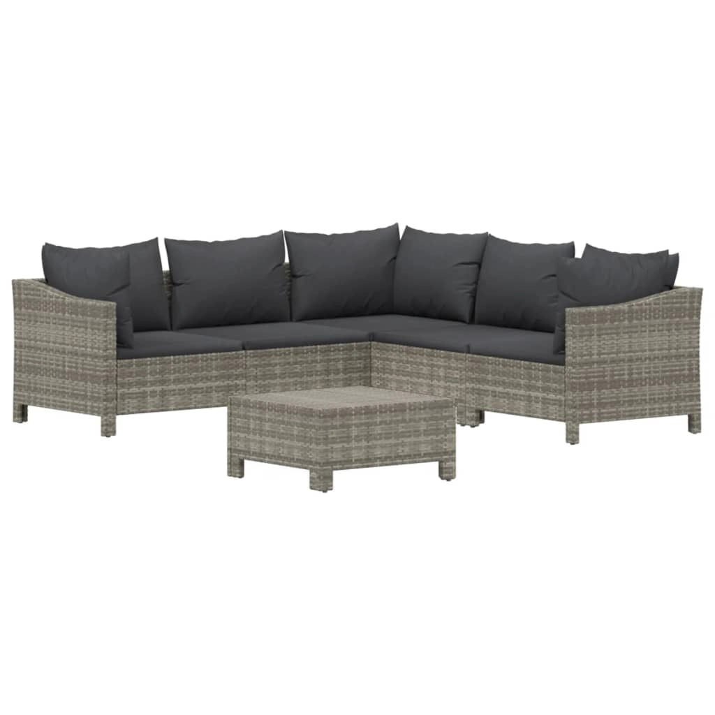 Set di mobili da giardino mobili da esterno 6 pezzi con cuscini resina intrecciata grigia 02_0016795