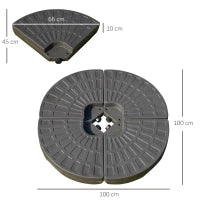 Basamento per Ombrellone Decentrato da Giardino con Base a Croce, Set 4 Mattonelle in HDPE da 66x45x10cm