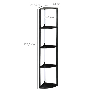 Lampada da terra LED nera con 4 ripiani, 3 livelli di luminosità, struttura in MDF