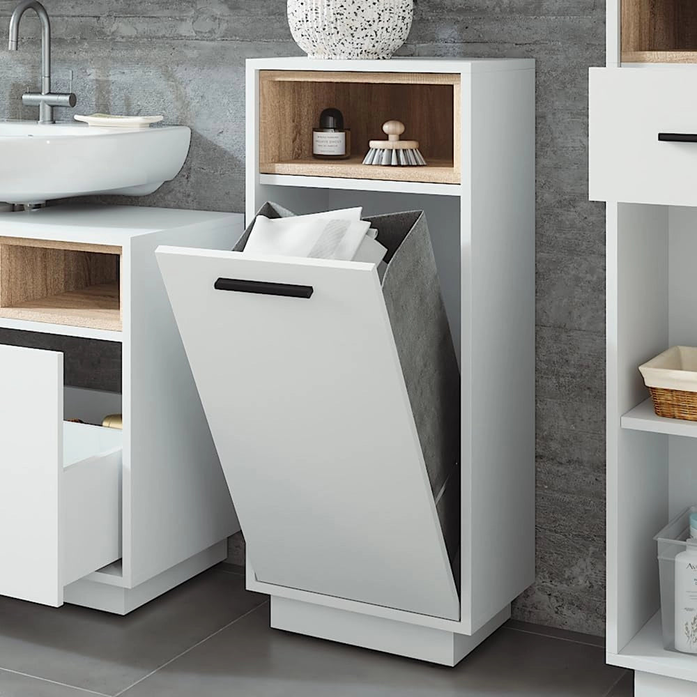 Mobiletto da bagno Beatrice, Bianco/Sonoma, 38 x 93 cm con tasca interna rimovibile
