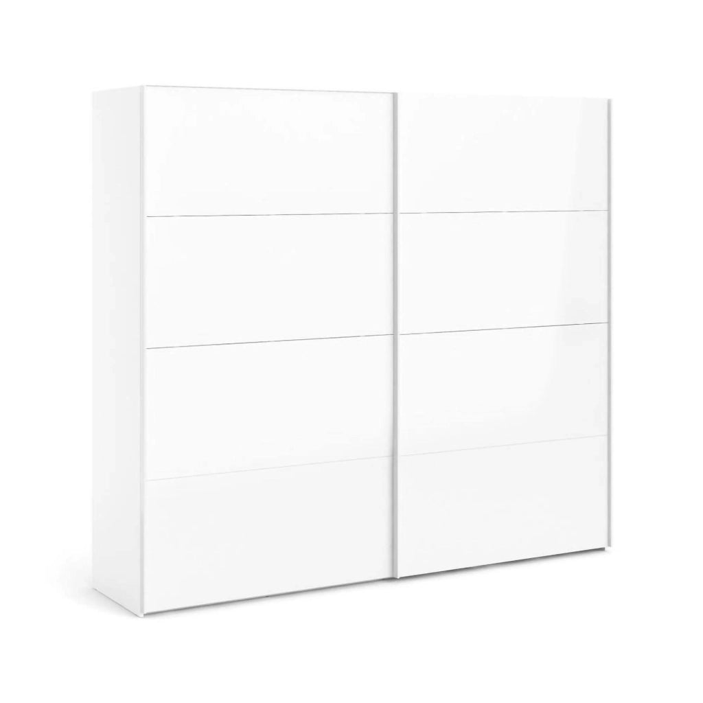 Guardaroba 2 ante Kauri, Mobile camera da letto, Cabina armadio portabiti, Armadio appendiabiti, 243x61 h220 cm, Bianco lucido