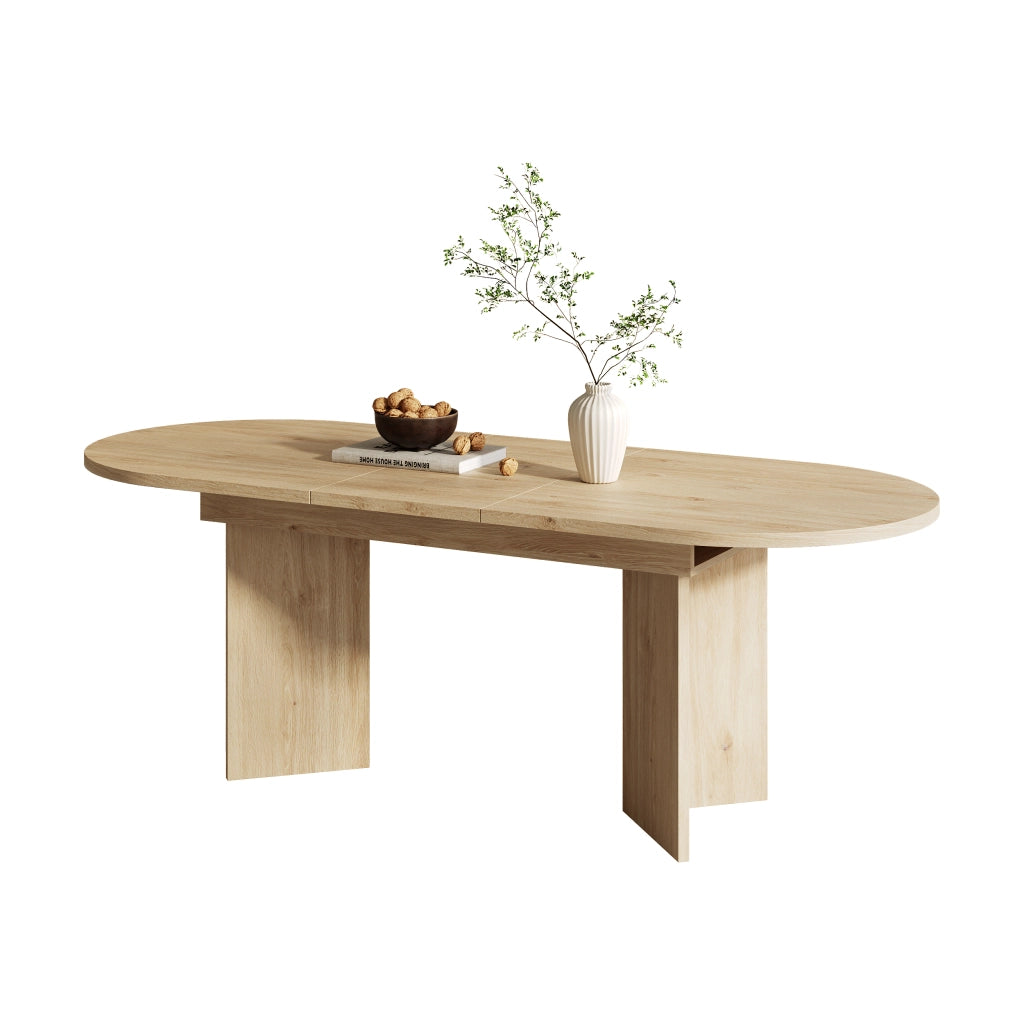 Tavolo da pranzo allungabile con piano da 18 mm, 2 ante pieghevoli e angoli arrotondati, per 4-8 persone, in MDF, rovere