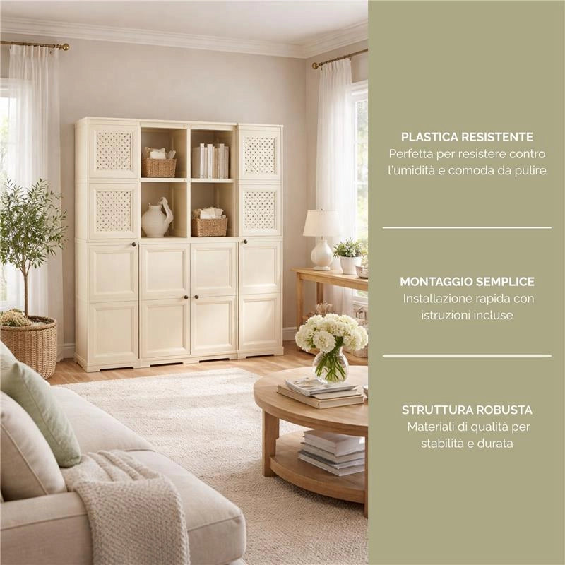 ARMADIO 4 ANTE ANGORA 157X43X164 CM CON 4 RIPIANI – MOBILE ALTO CONTENITORE PER ORGANIZZAZIONE CASA E ZONA GIORNO