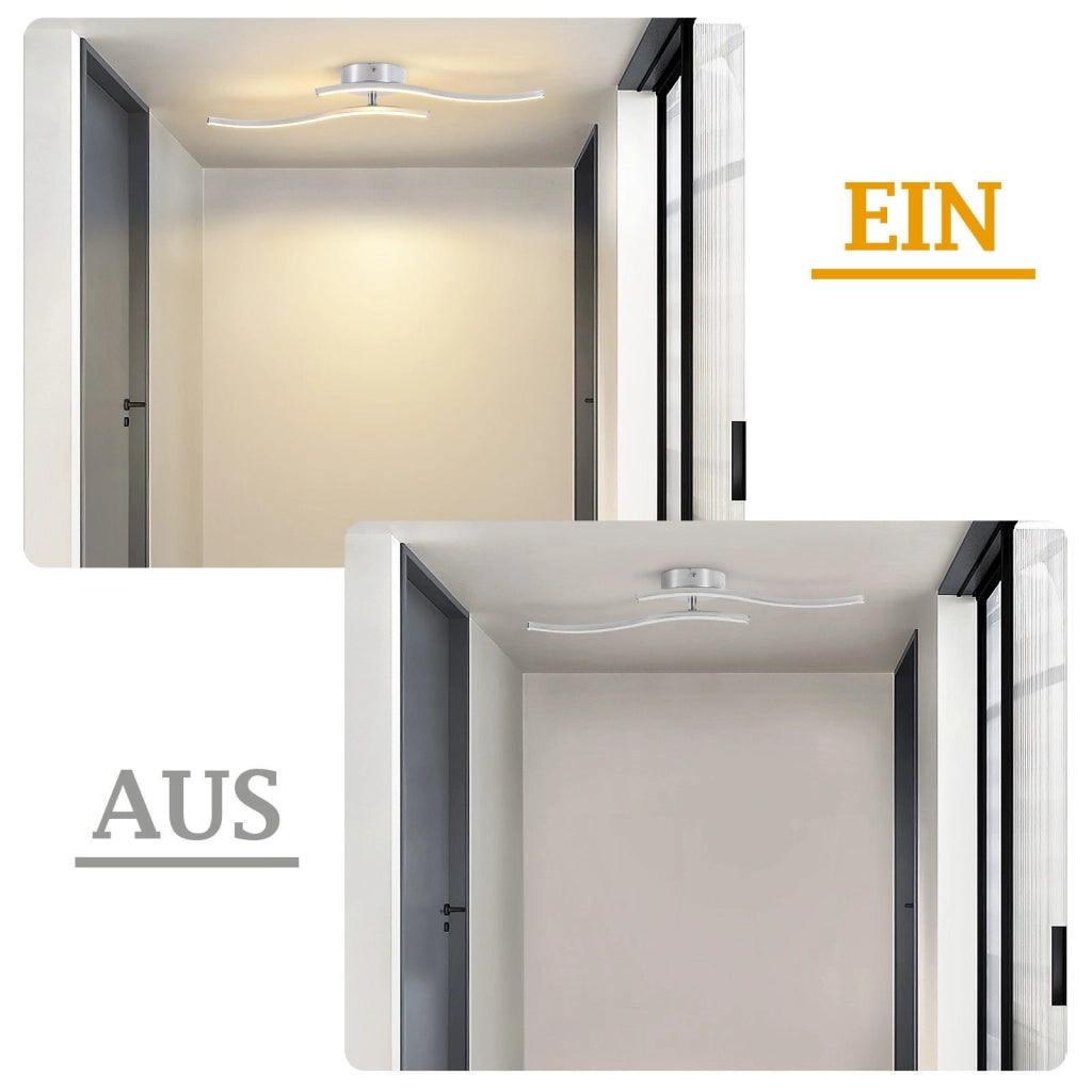 ZMH Lampada da Soffitto LED Moderna Argento 12W 3000K Luce Calda Onde Design per Corridoio Camera da Letto Ufficio