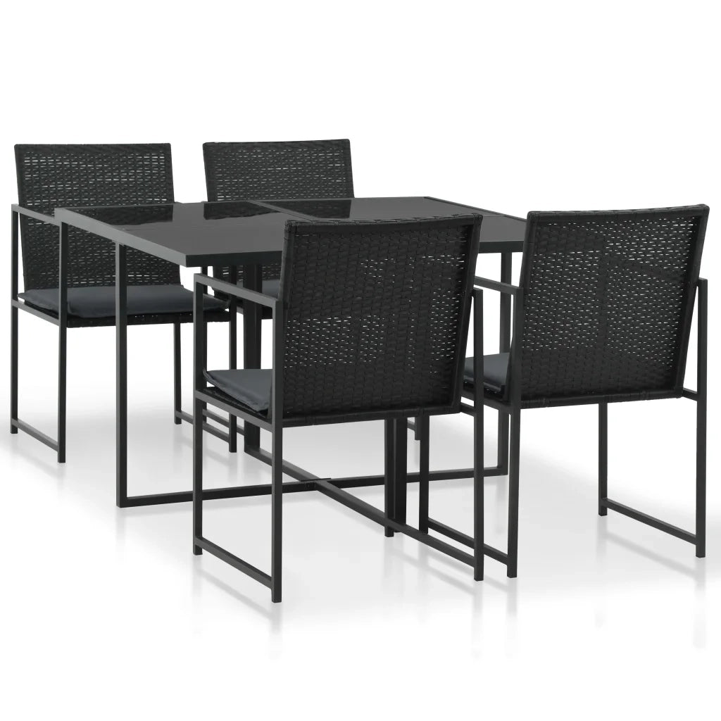 Set da Pranzo da Giardino 5 pz con Cuscini in Polyrattan Nero  cod mxl 37913
