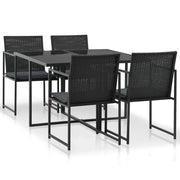 Set da Pranzo da Giardino 5 pz con Cuscini in Polyrattan Nero  cod mxl 37913