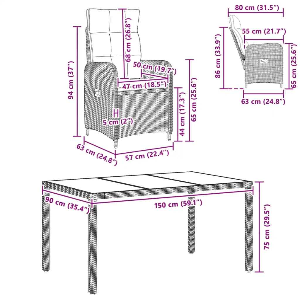 Set da pranzo per esterni 7 pcs Grigio chiaro e grigio scuro