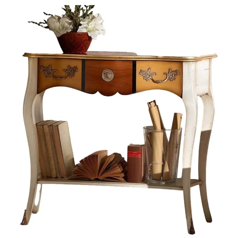 Consolle classica 1 cassetto legno shabby oro 100x40x88 - Mobili 2G