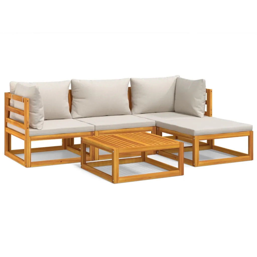 Set Salotto Giardino 5pz Cuscini Grigio Chiaro Legno Massello 3155279