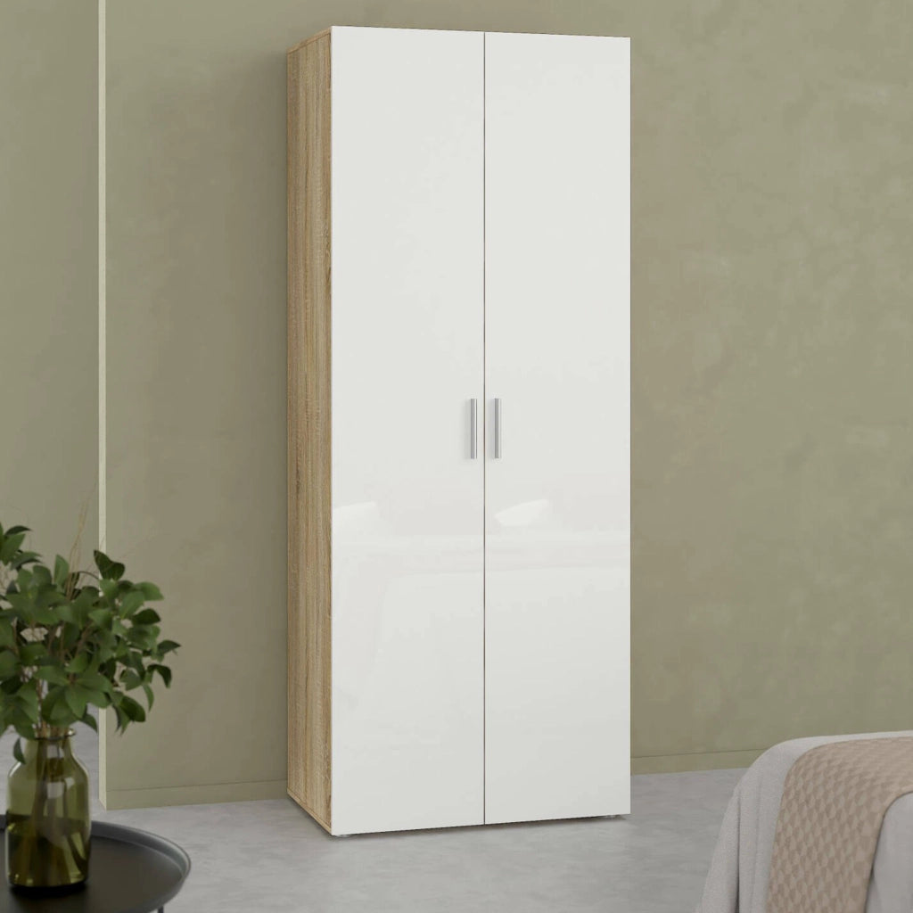 Armadio Camera da Letto Argor, Guardaroba 2 Ante Appendiabiti, 78.7x200.9h cm Marrone Quercia