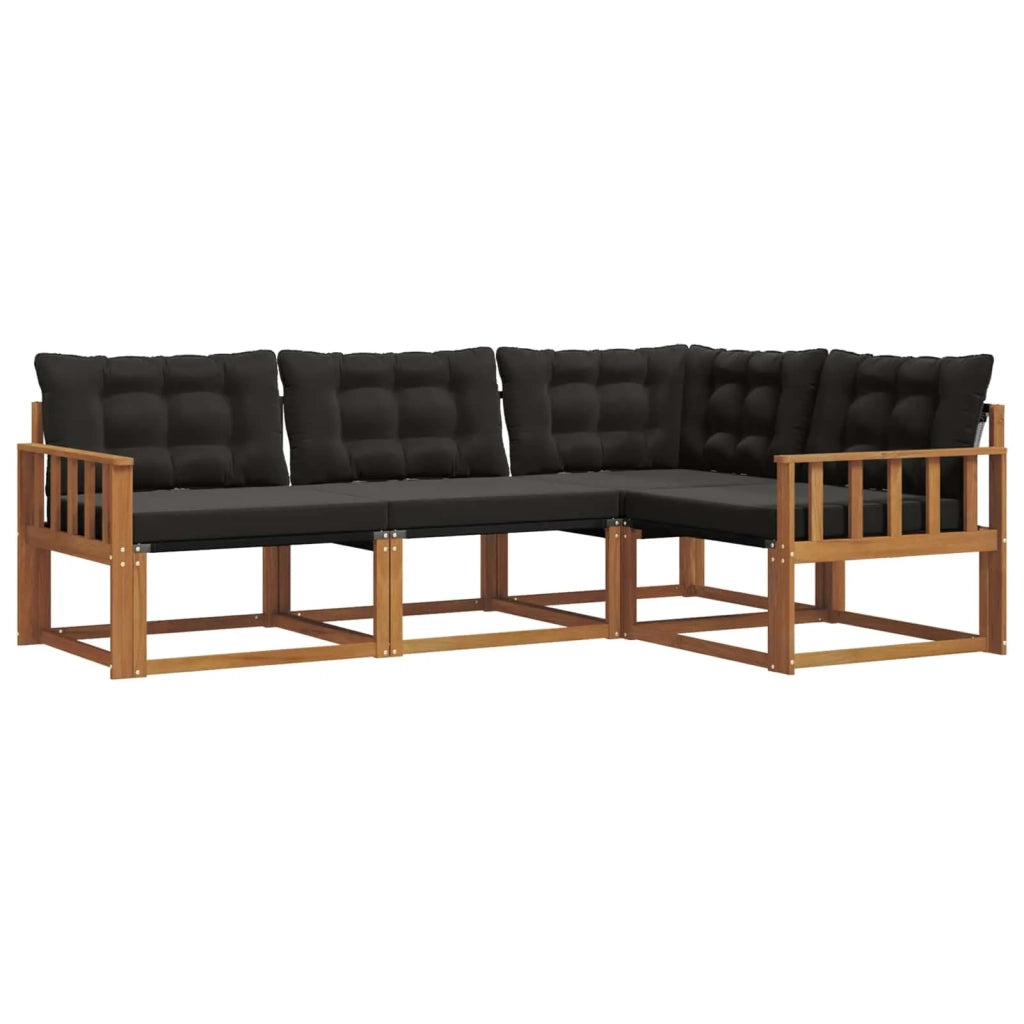 Set di divani da esterno con cuscino 4 pcs Naturale e Nero