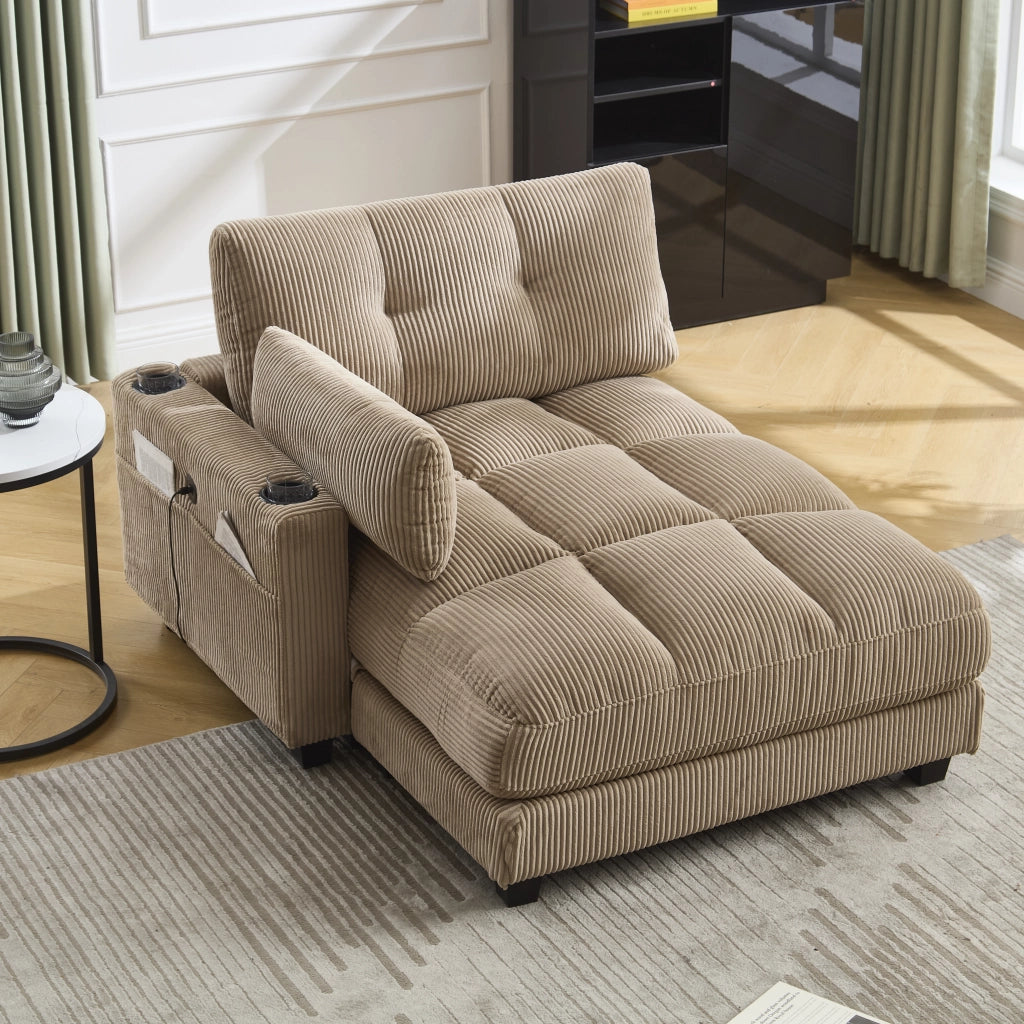 SESSEL Lounge 140x112x81 cm Tessuto Corduroy Khaki con 3 portabicchieri
