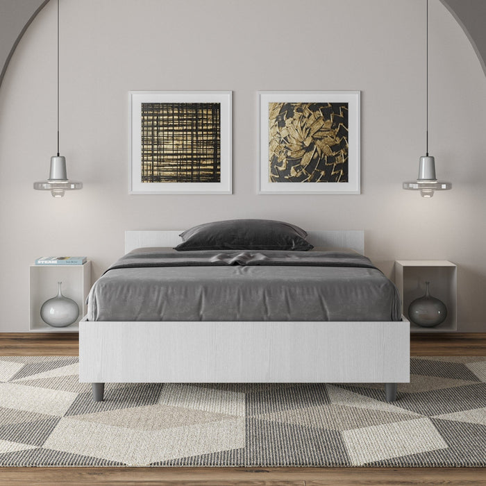 Letto 1 Piazza e Mezzo 120x190 cm con Rete e Contenitore Nuamo Bianco Frassino