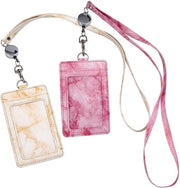 Lanyard con contenitore per carte - badge con chiusura a zip - badge impermeabile - pelle PU - più slot per carte - disegno elegante a marmo