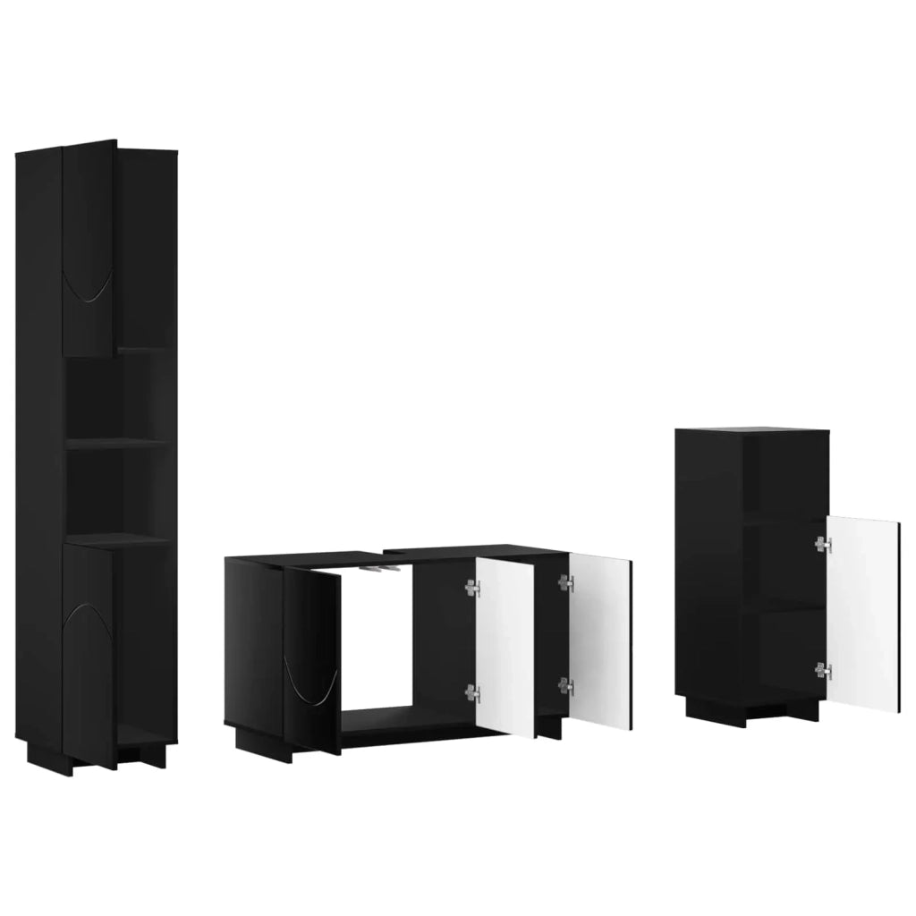 Set mobili da bagno 3 pz Nero Legno ingegnerizzato 3433056
