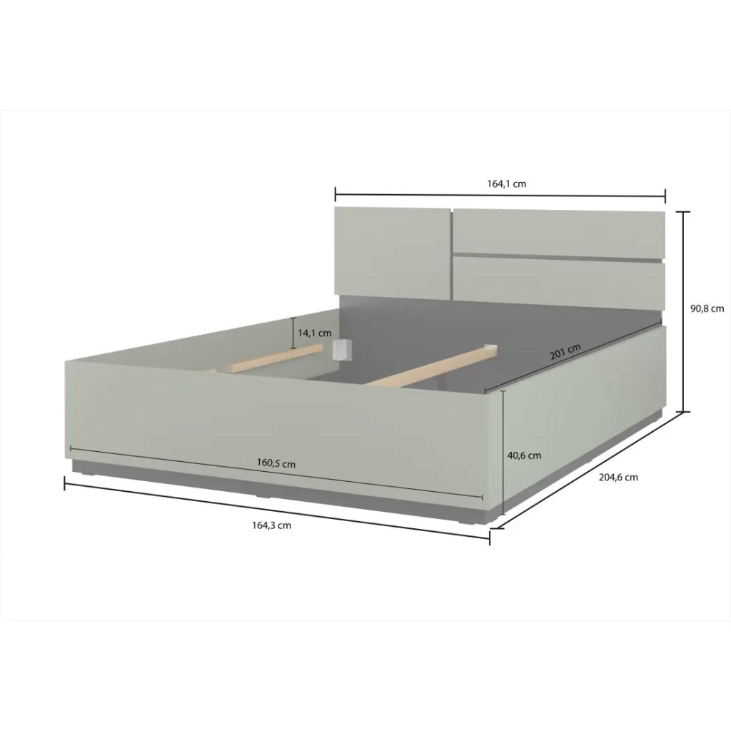 Letto contenitore HAVANA 160x200 cm – Colore verde salvia e nero – Design pratico e moderno