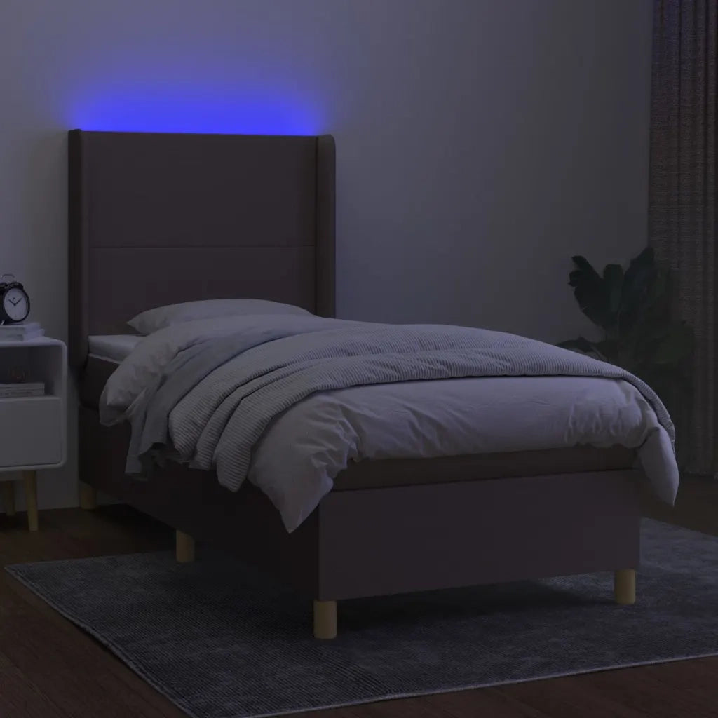 Letto a Molle con Materasso e LED Tortora 100x200cm in Tessuto 3138697
