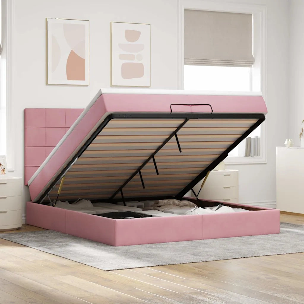 Struttura Letto Pouf con Materassi Rosa 200x200 cm Velluto 3314347
