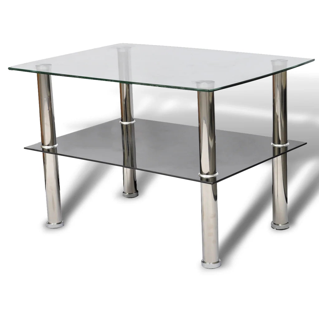 Tavolino da caffè di design vetro bianco e nero 2 ripiani 65 x 45 cm 0902029
