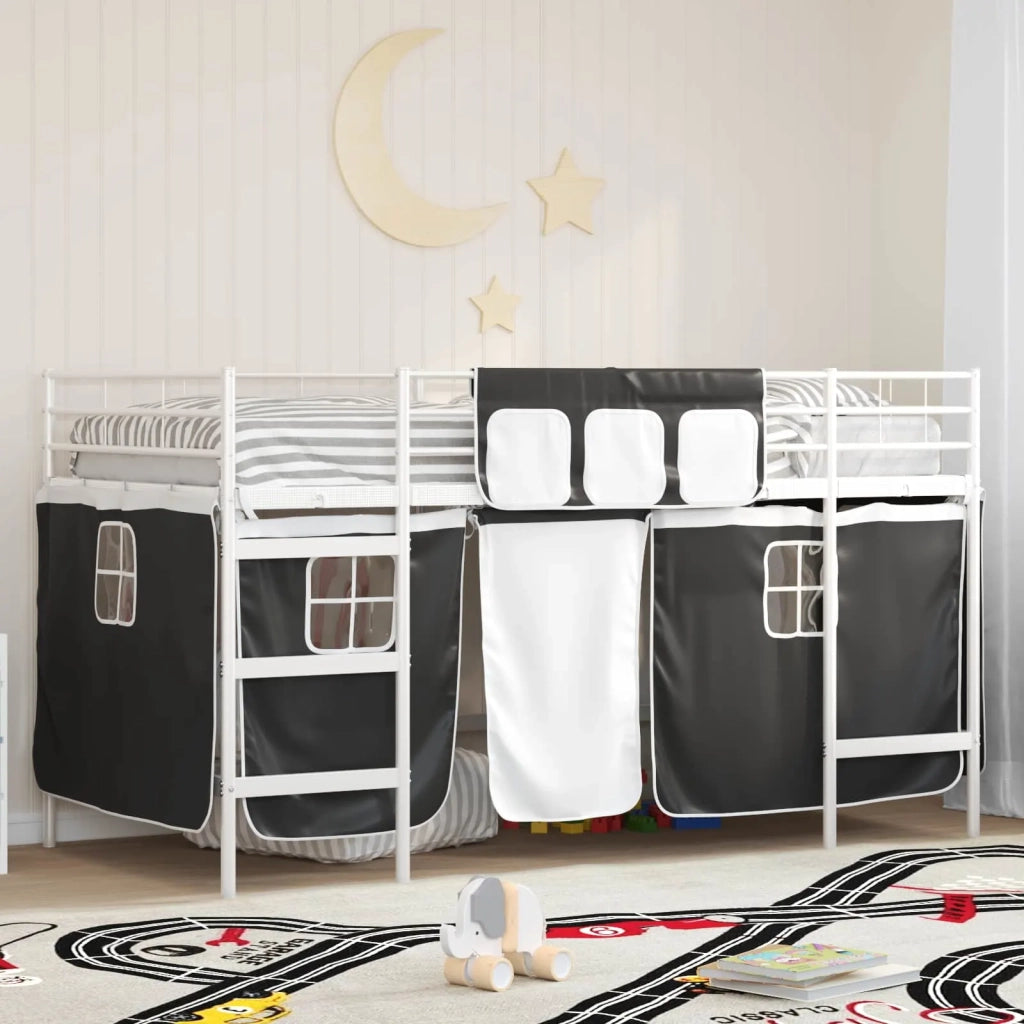 Struttura del Letto Loft per Bambini | Letto Infantile | Lettino con Tendine Bianco e Nero