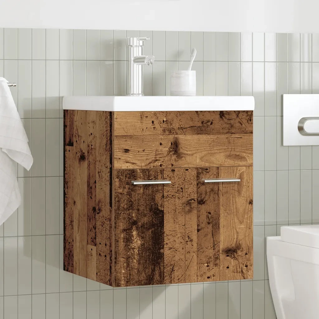 Mobile da Bagno con Lavabo | Armadio Lavabo Integrato e Rubinetto Legno Antico