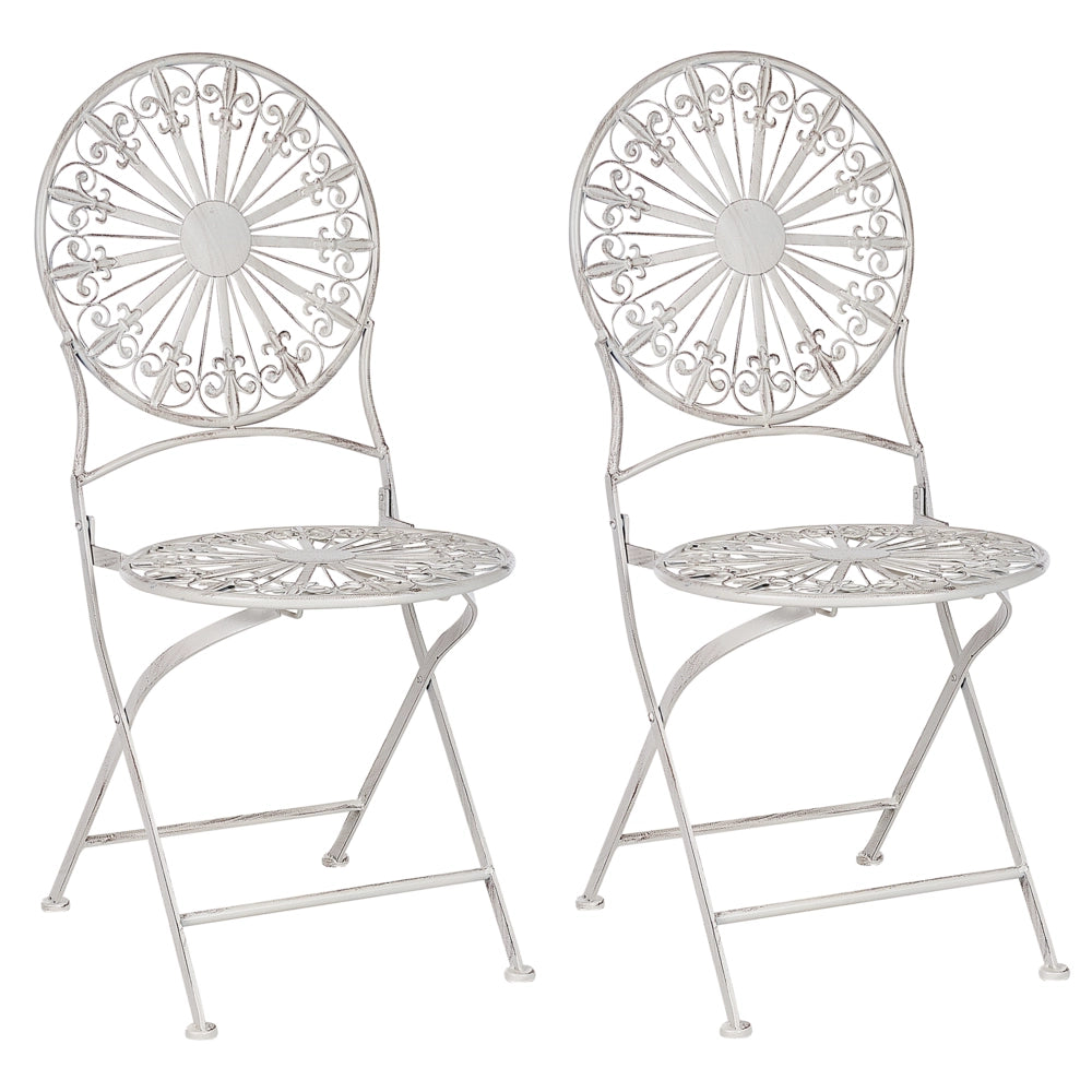 Set di 2 sedie da giardino Bistrot in ferro bianco pieghevole per esterni Effetto affilato Resistenza alla ruggine UV Stile retrò francese