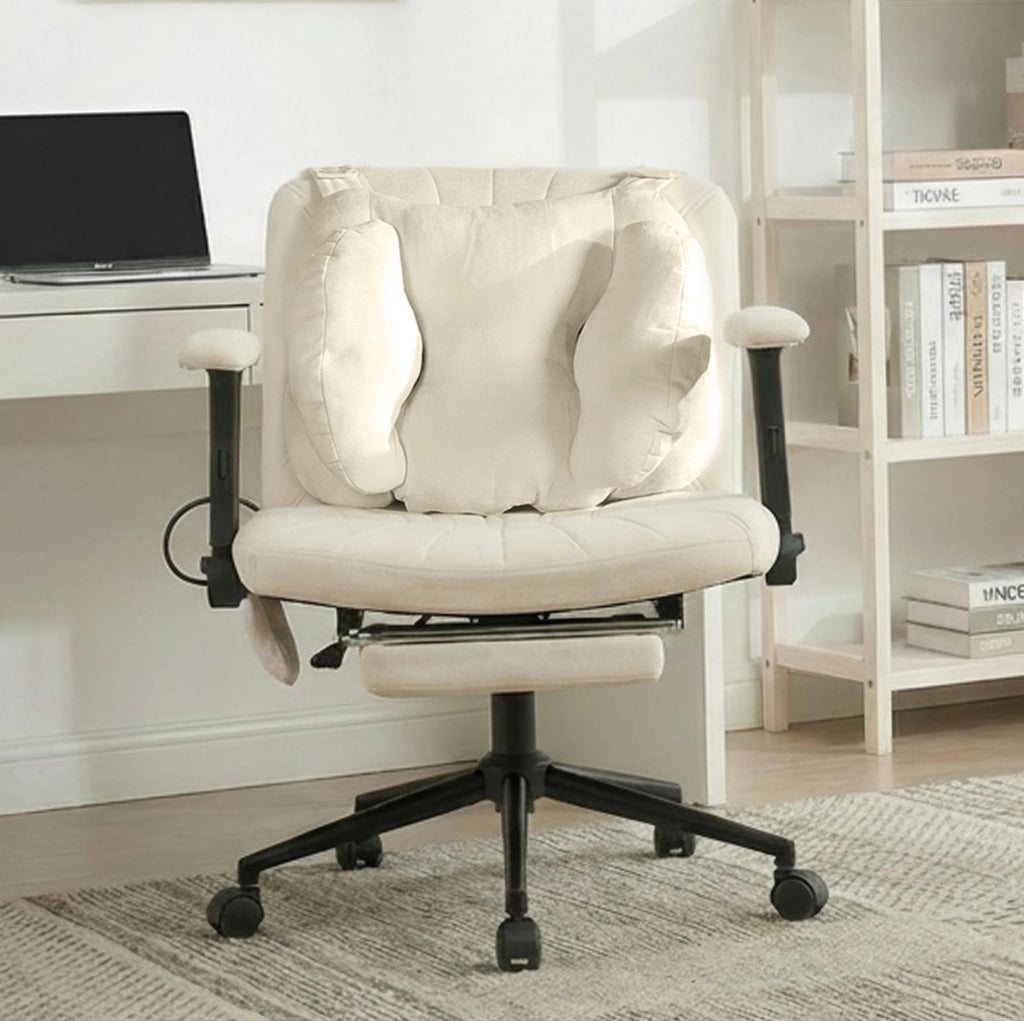 Sedia da ufficio girevole beige con supporto lombare regolabile