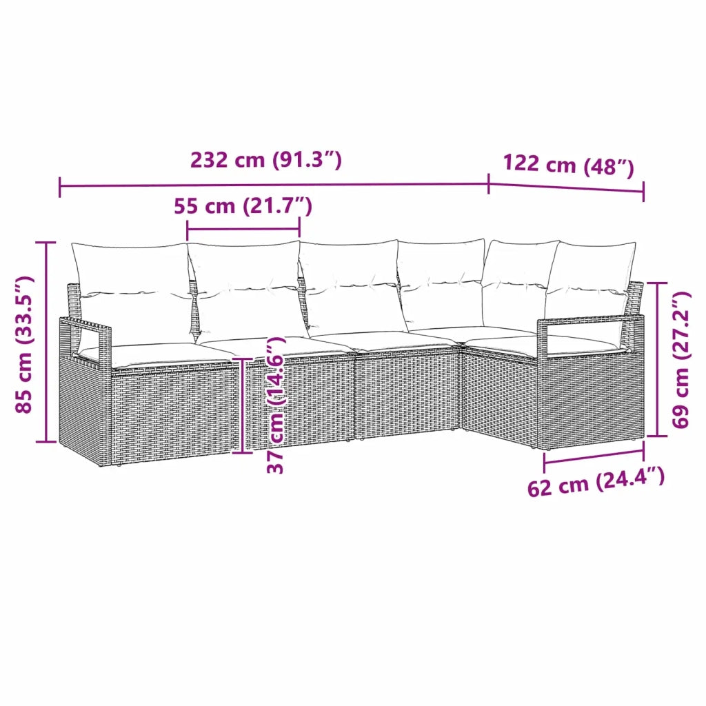 Set di divani 5 pcs Marrone polyrattan