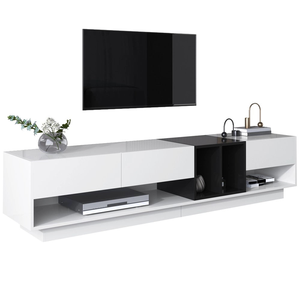 Mobile TV Lowboard ¨C Xylo ¨C Bianco Lucido e Nero, Cassetti, Ante