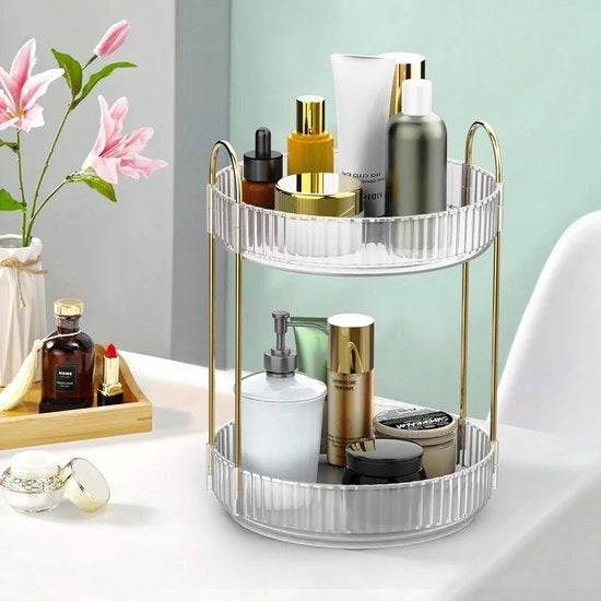 Organizzatore di trucco rotante 360° - Spazia risparmia - 2 strati - Chiara - Plastica