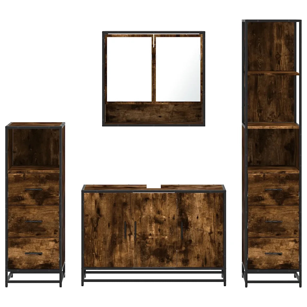vidaXL Set Mobili da Bagno 4 pz Rovere Fumo in Legno Multistrato