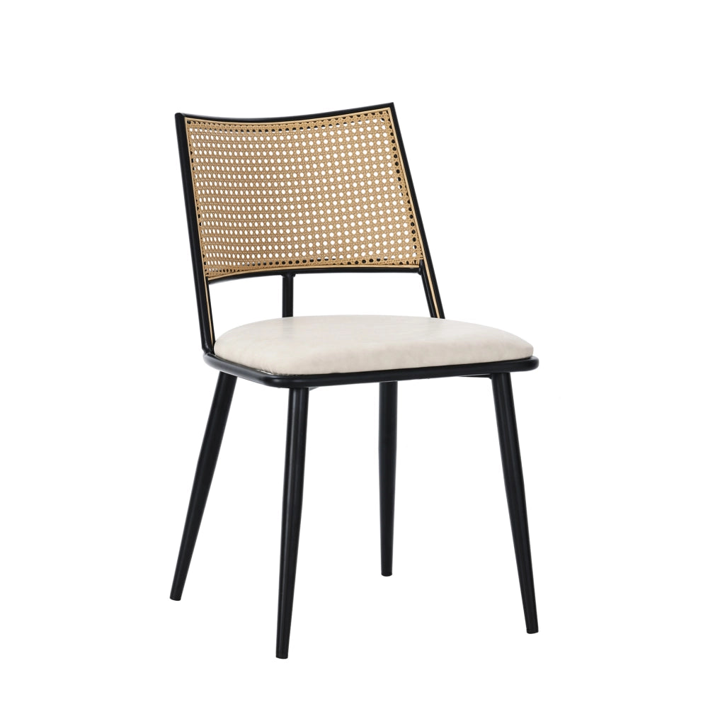Set di 4 sedie in rattan con seduta in PU; nero