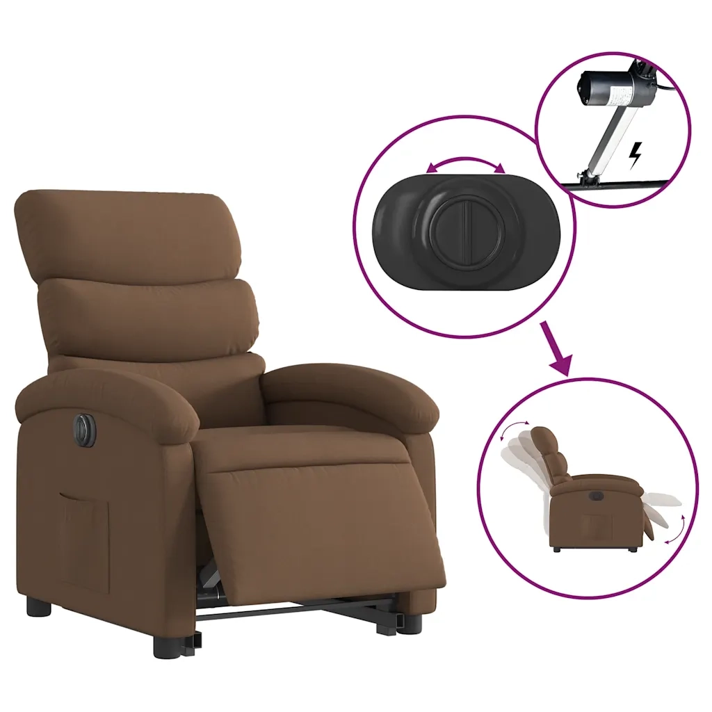 Poltrona Alzapersona Reclinabile Elettrica Marrone Tessuto 3204006