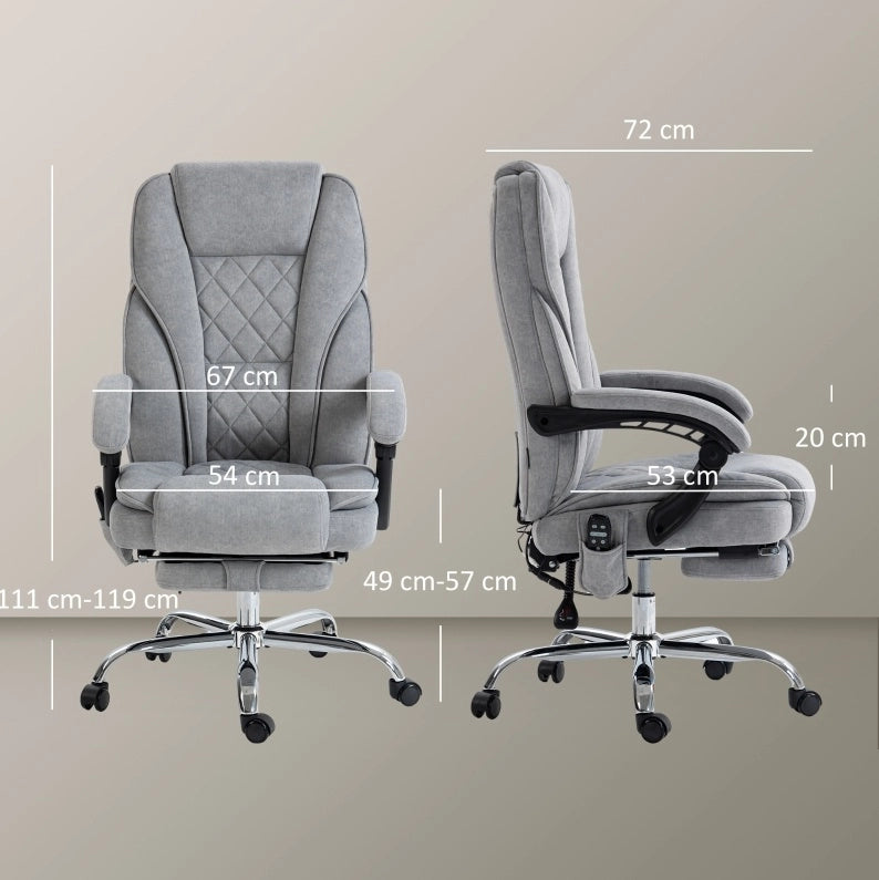 Sedia da ufficio ergonomica grigia con massaggio vibrante, riscaldamento e poggiapiedi
