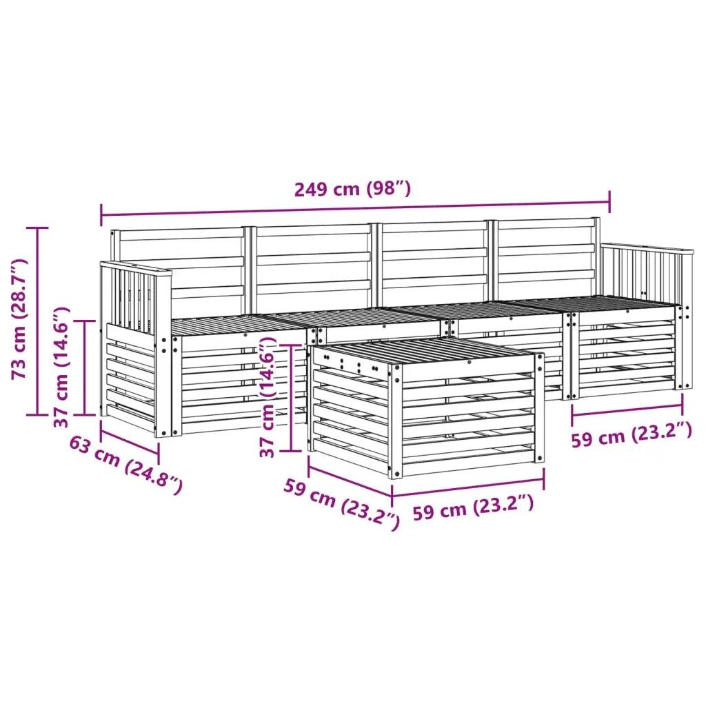 Set di divani da esterno 5 pcs Bianco Legno di Acacia Massello 3391344