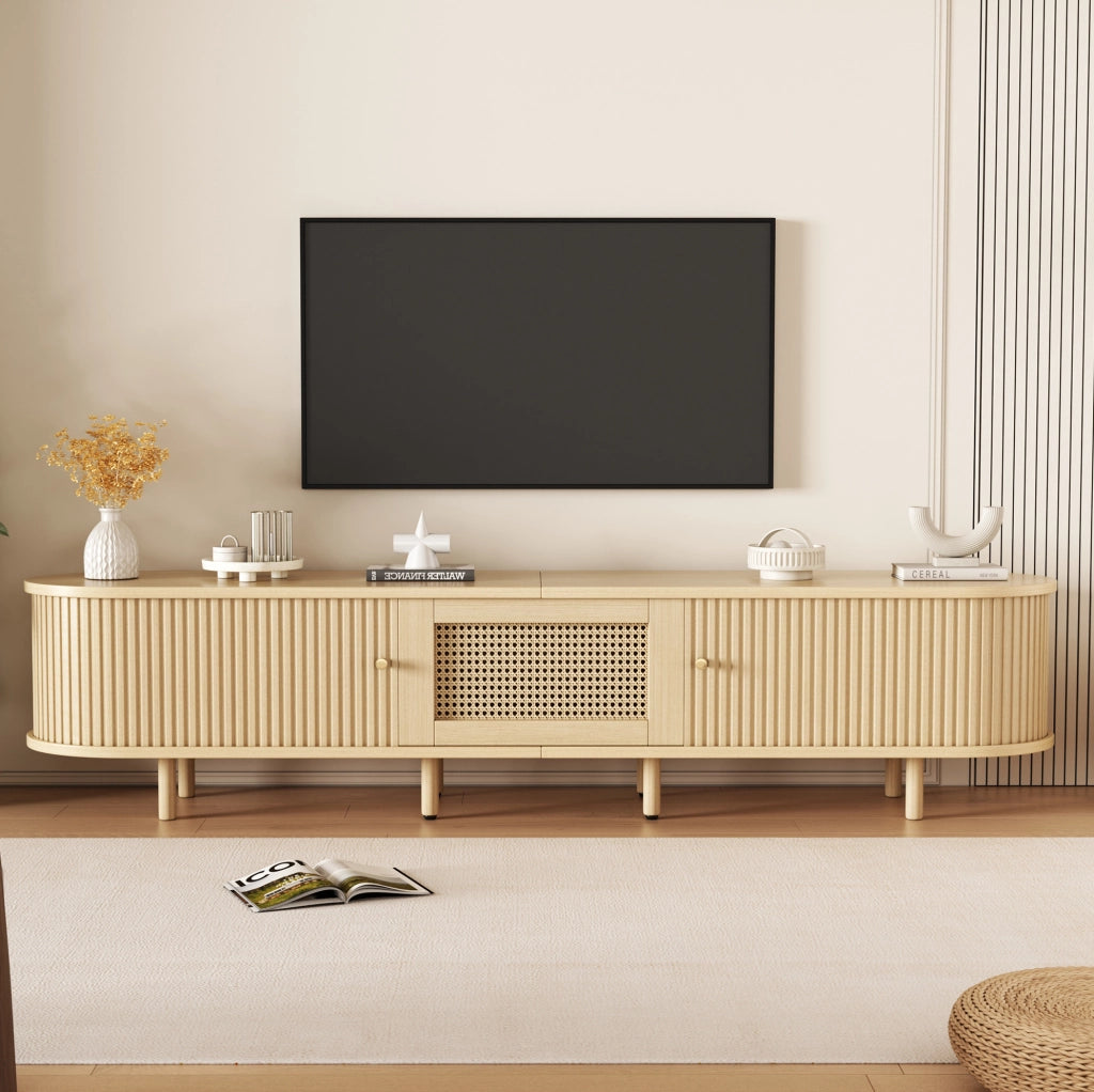Mobile porta televisore moderno in MDF con dettagli effetto rattan