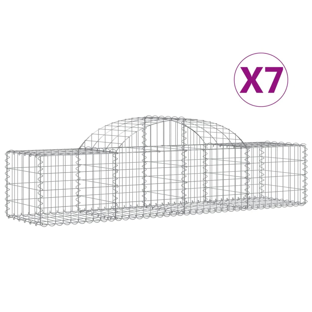 Cestini gabbioni recinzione a gabbia muro di contenimento ad arco 7 pezzi 200 x 50 x 40/60 cm ferro zincato argento 02_0041095