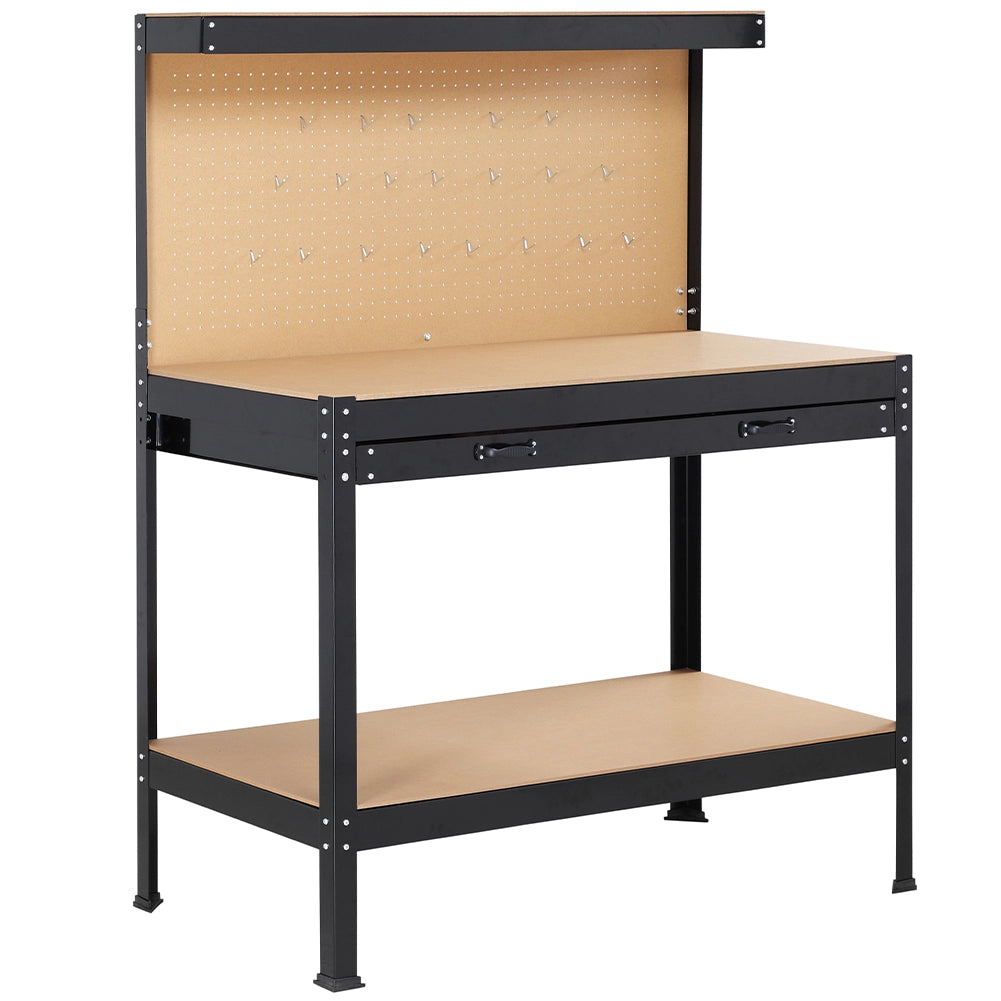 Banco Lavoro Officina Porta Utensili con Cassetto Metallo Verniciato 90x48 H 140cm