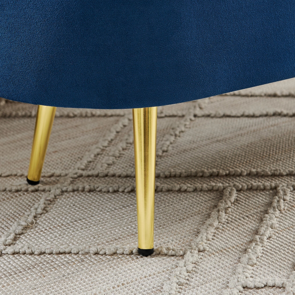 Panca contenitore con Cerniera idraulica e Gambe in metallo in Velluto Blu 111×41.5×24 cm