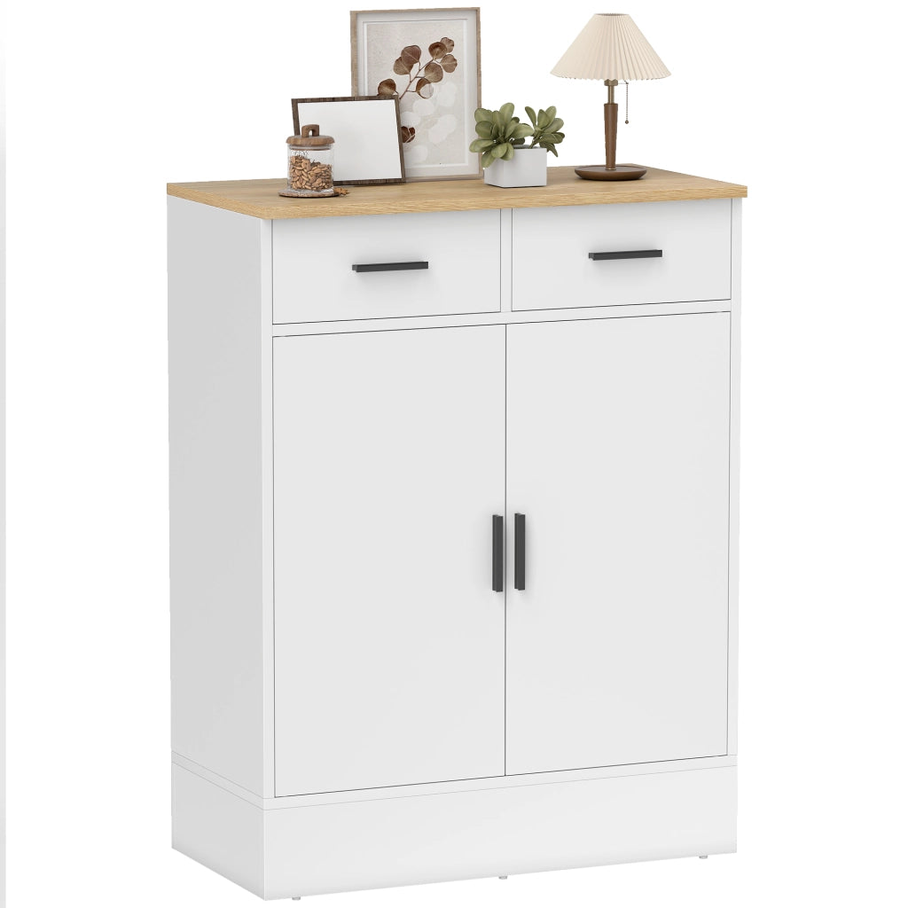 Cassettiera ¨C zephmum ¨C legno naturale, bianco, 2 cassetti, mobile regolabile