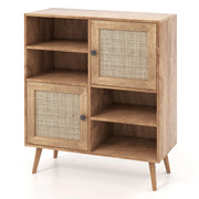 Credenza/mobile contenitore da cucina 80 x 29,5 x 97 cm con 2 ante in rattan stile bohémien moderno legno naturale 20_0020555
