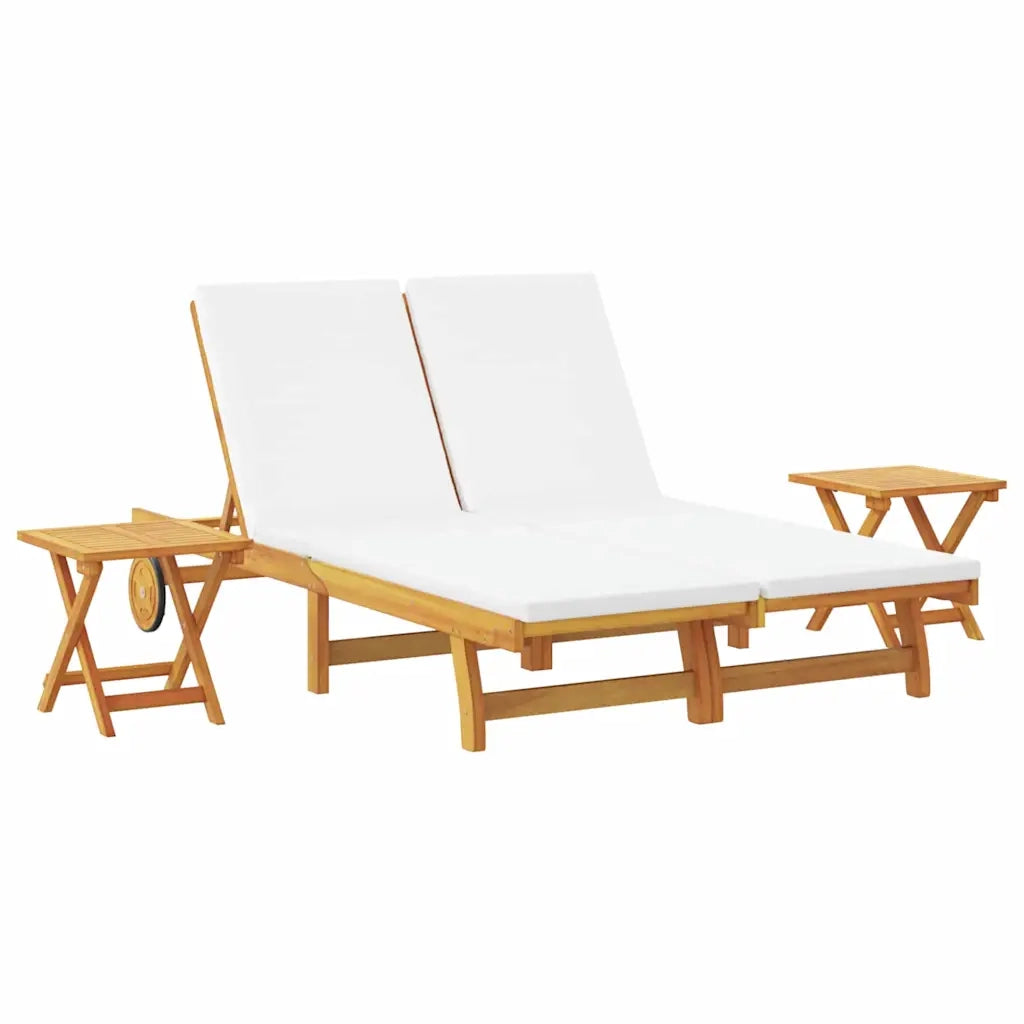 Lettino da sole Bianco Crema Legno di Acacia Massello