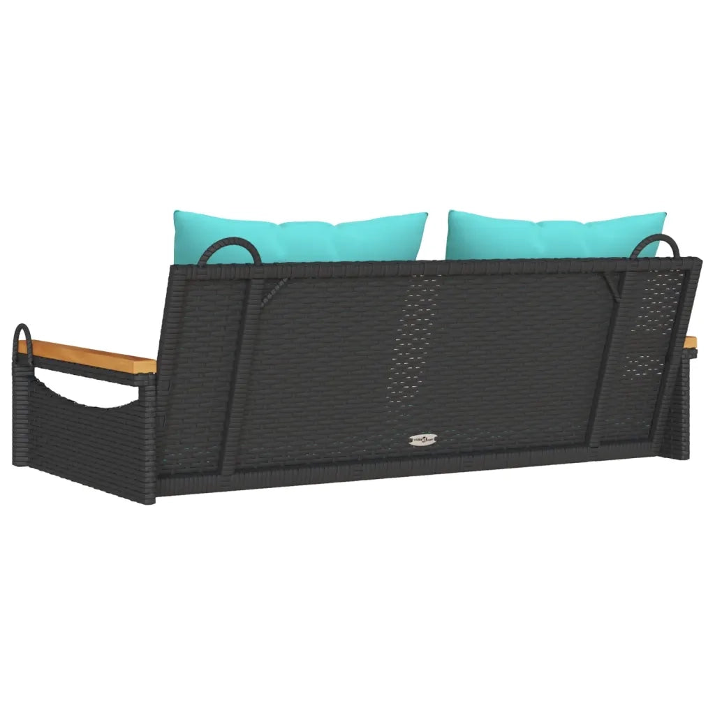 Panchina a Dondolo con Cuscini Nera 109x62x40 cm in Polyrattan