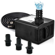 Pompa sommergibile da 1450 L/H, Pompa per fontane con sollevamento di 2,5 metri e 3 ugelli per acquari Nero-Altri animali