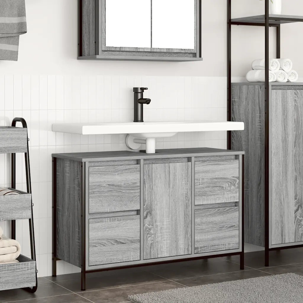 Mobile Lavabo | Armadio Lavabo con Cassetti Grigio Sonoma 90x34,5x60 cm