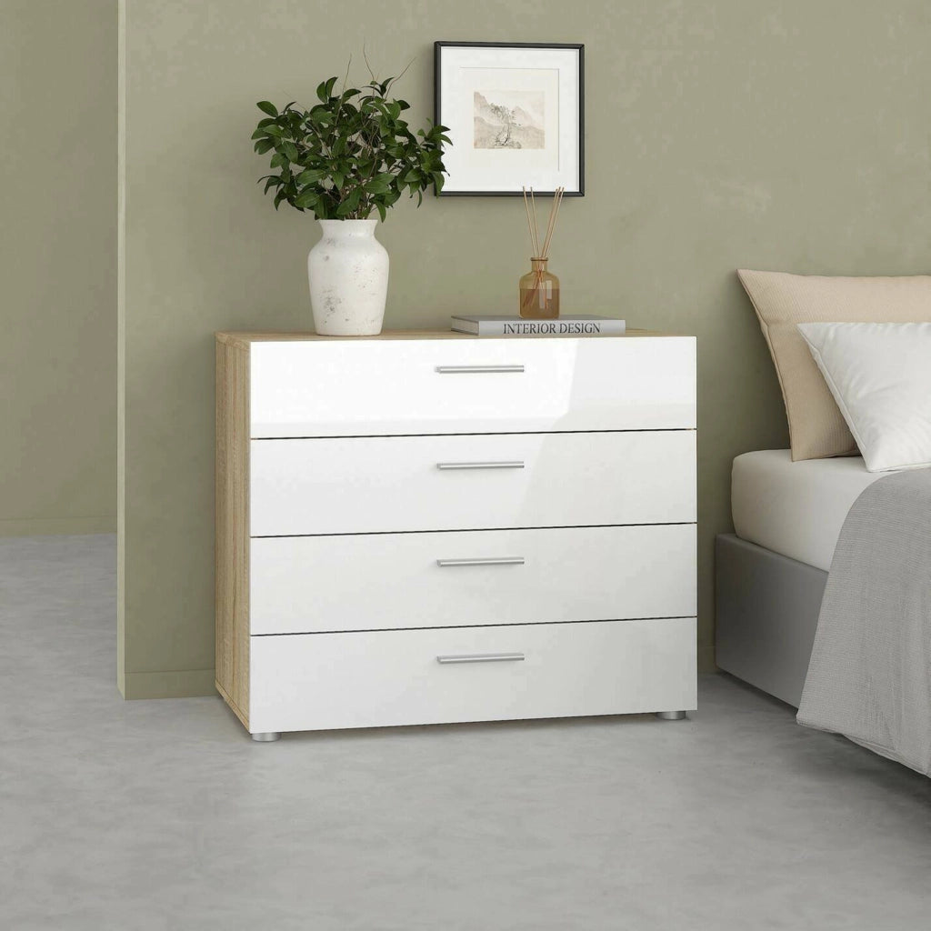 Cassettiera Arwen, Settimino multiuso, Comò camera da letto, Mobile con cassetti, 80x40 h68 cm, Quercia e Bianco lucido