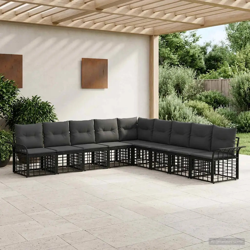 Set di divani da esterno 9 pcs Nero e Grigio scuro Poliestere 3437703