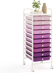 Carrello con 10 Cassetti da Stoccaggio, Cassettiera di Metallo e Plastica, Contenitore Multiuso con Ruote a Freno, per Casa e Ufficio (Viola)