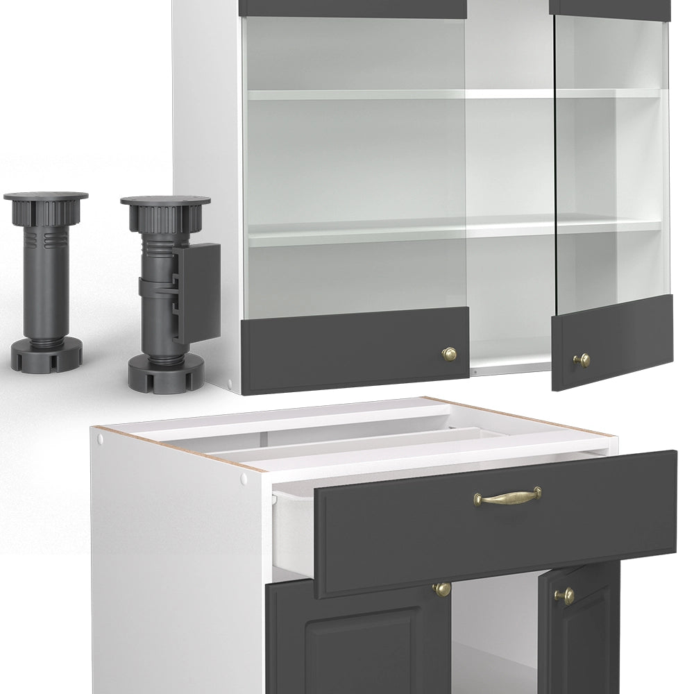Cucina completa Fame-Line Antracite-oro/Bianco 140 cm, PL Marmo Vicco